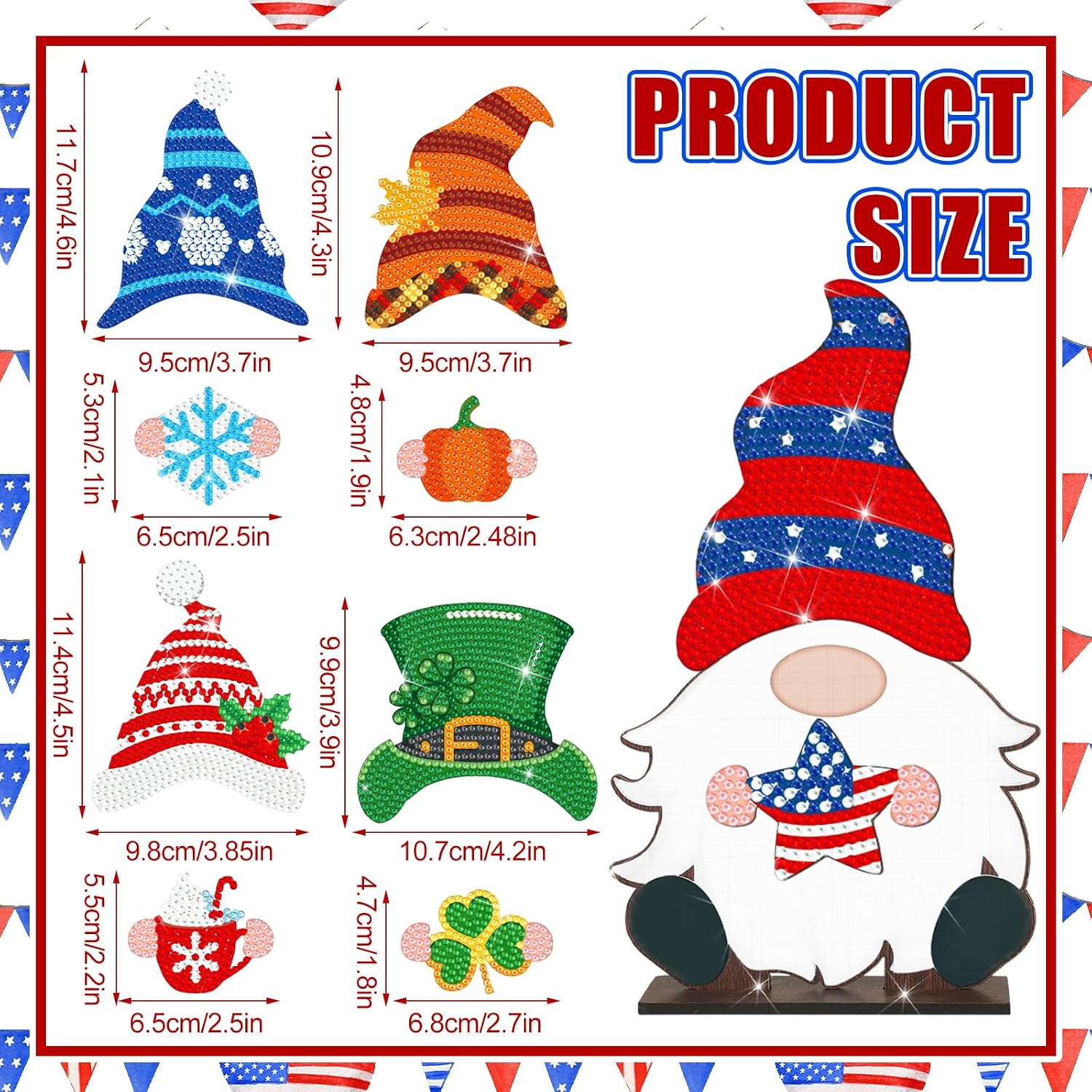 Juexica 32 Pcs Christmas Magnetic Diamond Painting Gnome Sign Art Decor Interchangeable Standing Posture DIY Seasonal Holiday Gifts Tiered Tray with Magnet Pieces for Home Office Desk(Classic)