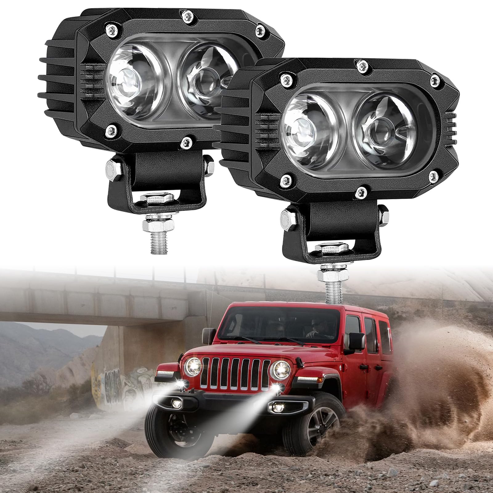 DREAMIZER LED Phare de Travail 4 Pouces 48W 8000LM Feux Additionnels Longue Portée Phares Antibrouillard LED Puissants Compatible avec UTV/Bâteau/Caravane/Moto/Voiture/4x4/SUV/Camion/Tracteur