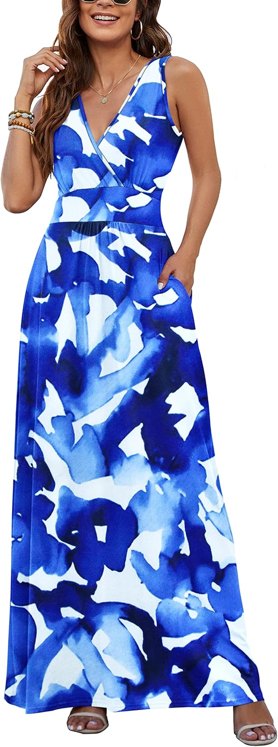 AUSELILY Women's Sleeveless Formal Dress Deep V Neck Loose Plain Cocktail Long Maxi Dresses with Pockets 2026 New - Image 2