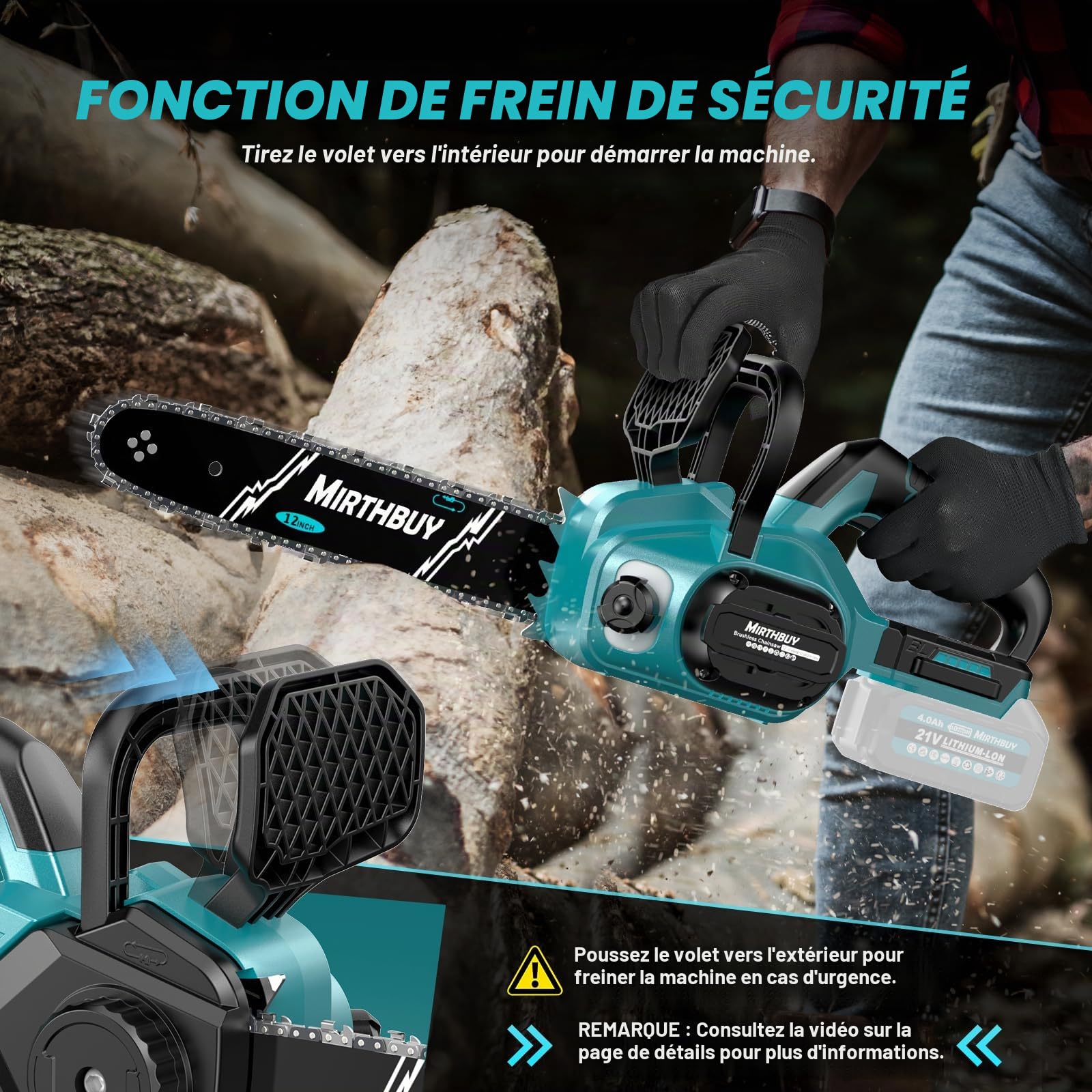 Mini tronçonneuse électrique sans fil 6 et 8 zoll, sans balais, système de lubrification amélioré, tronçonneuse pour coupe de jardin (12 zoll)