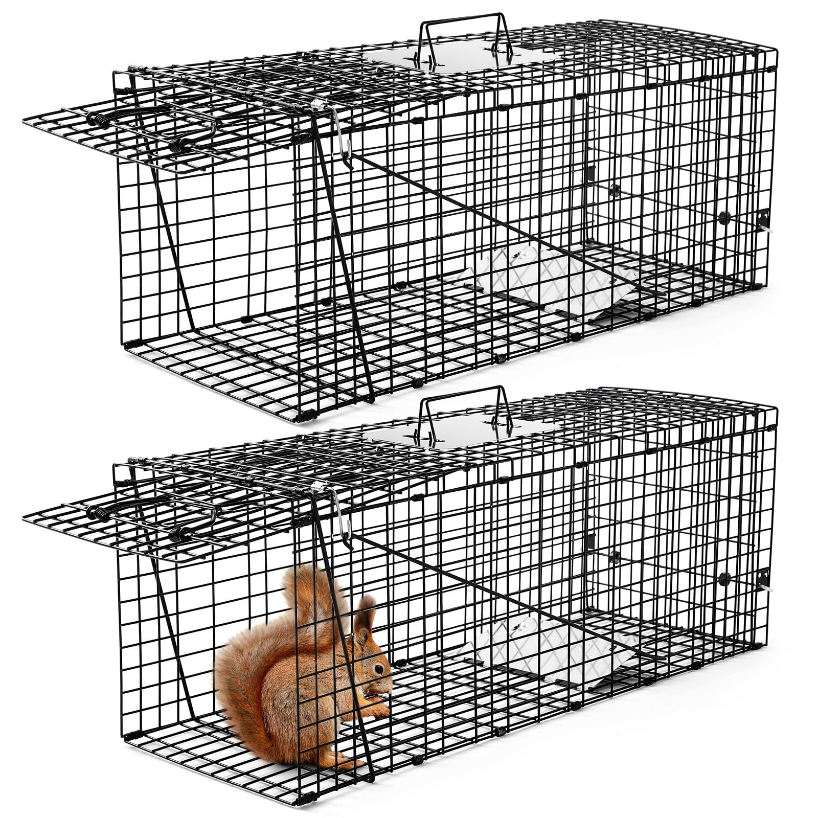 Photo 1 of Qualirey 2 Pack Live Animal Trap Cage 17 x 7.09 x 8.27 Inch Cat Trap Cage, Foldable Steel Humane Catch and Release Animal for Groundhog Squirrel Raccoon Mole Gopher (Black)
