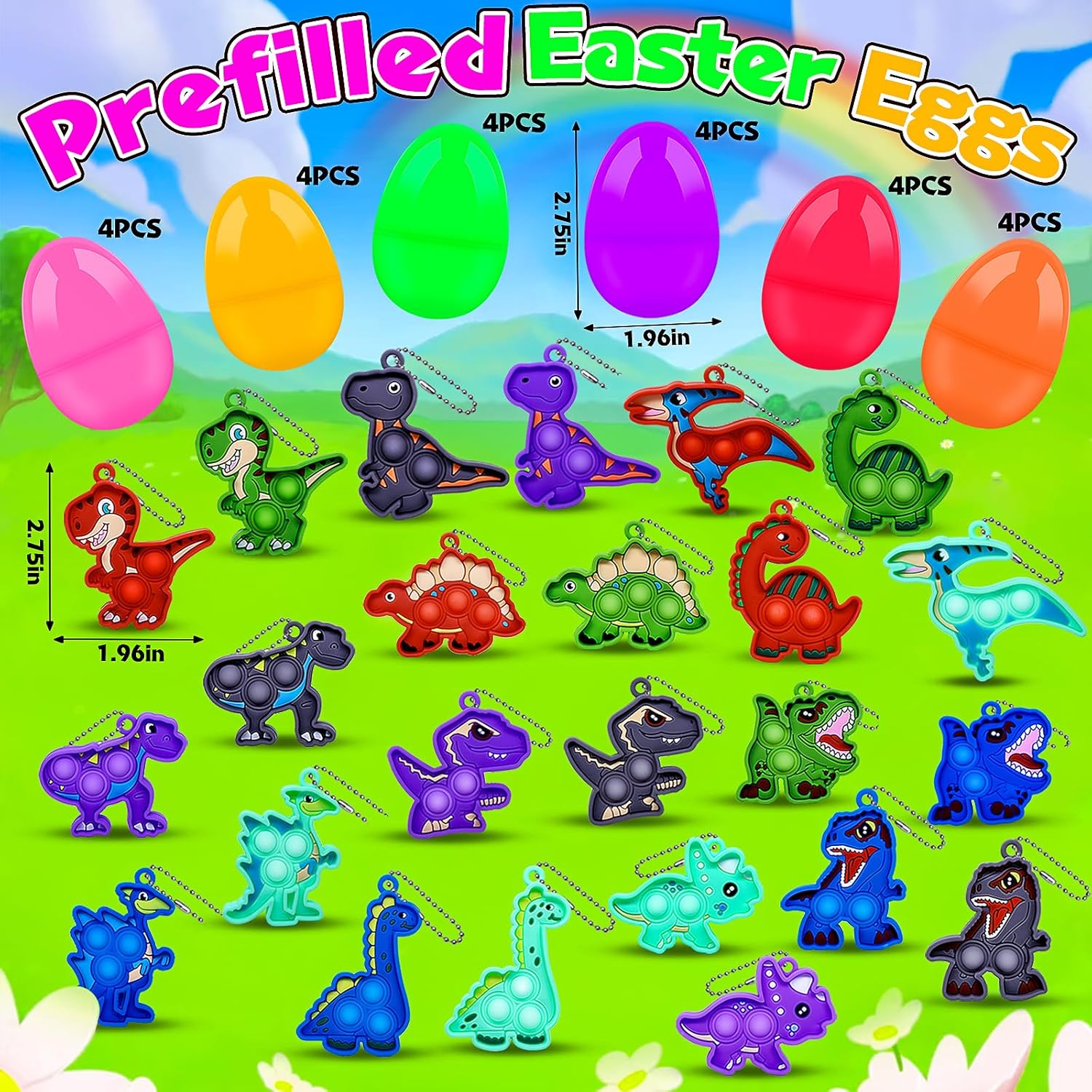 24 Pack Prefilled Easter Eggs with Dinosaur Fidget Toys, Easter Eggs Filled for Egg Hunt, Kids Basket Stuffers, Easter Party Favors - Image 2