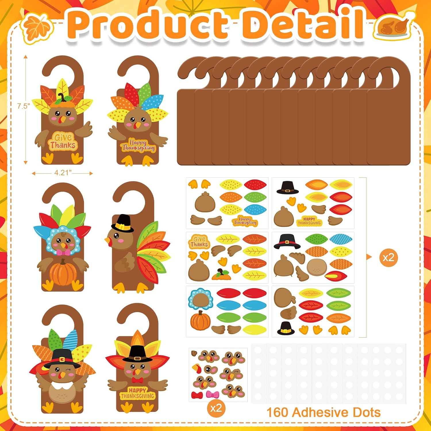PAIVSUN 12 Sets Thanksgiving Turkey Doorknob Hanger Decorations Fall DIY Thanksgiving Turkey Arts and Crafts Kit for Autumn Party Home Activities (Turkey) image 2
