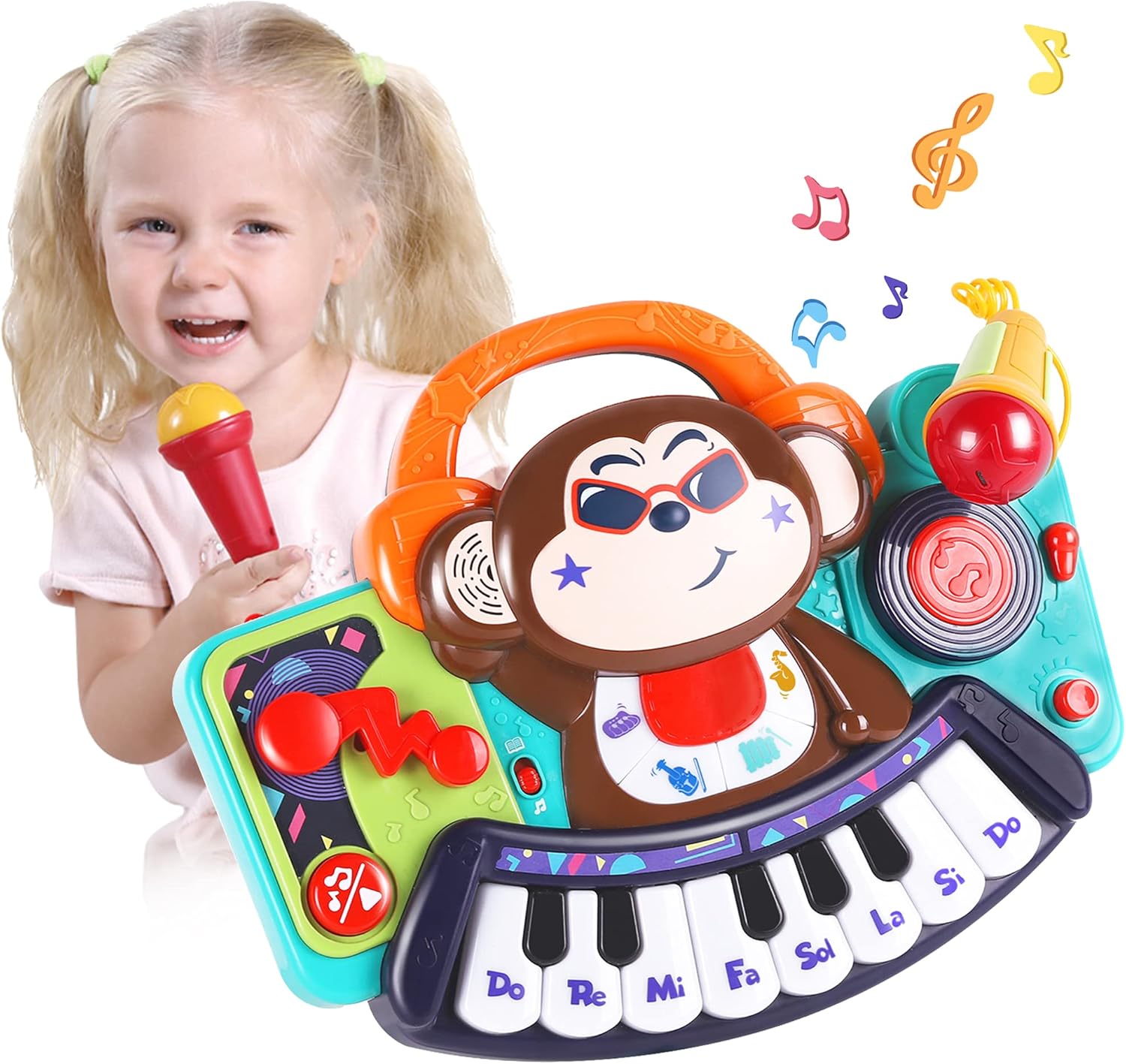 iPlay, iLearn Music Baby Toys, Electronic Monkey Piano Keyboard W/ Light Sounds, Infant Musical