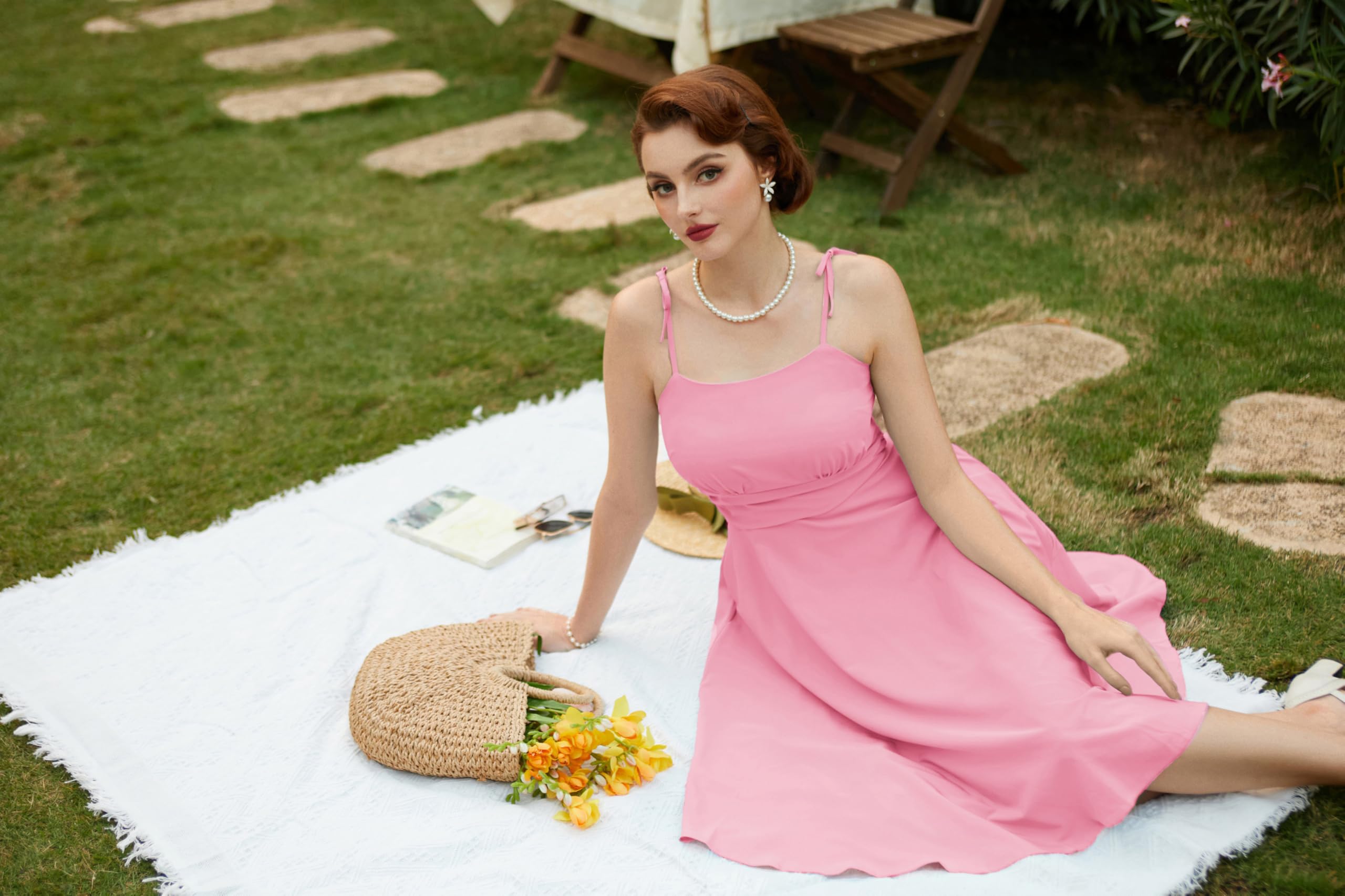 Belle Poque Robe d'été pour femme avec bretelles spaghetti, ligne A, robe de soleil, robe de loisirs avec poches, robe de vacances, robe de plage
