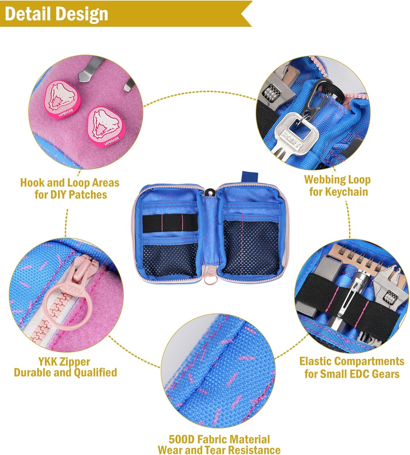 VIPERADE VE26 EDC Pouch Organizer with 11 Compartments, Small Tool Pouch with DIY Patches Area, EDC Pocket Organizer for Mutitools - Image 6