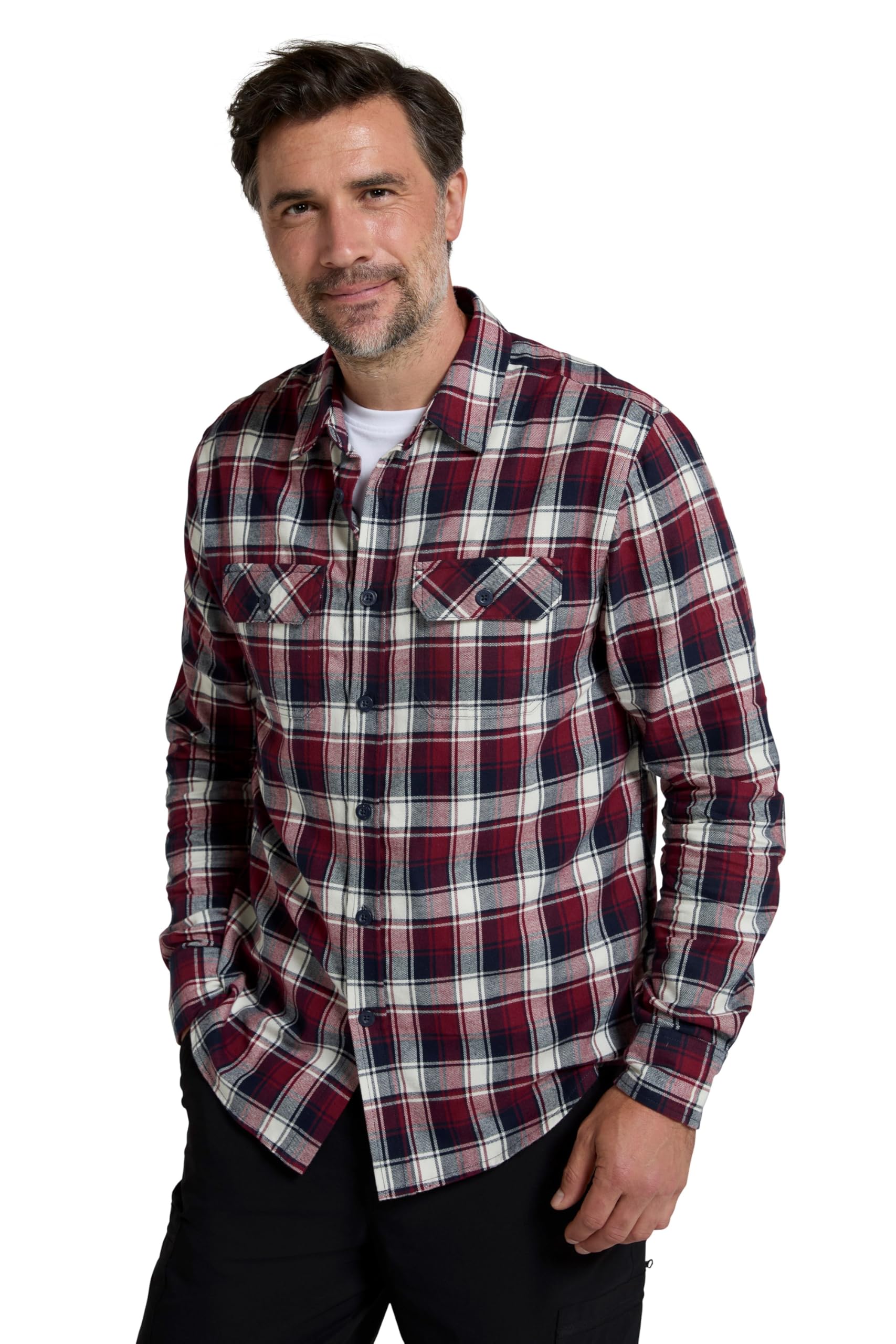 Mountain Warehouse Men's Burgundy Trace Flannel Long Sleeve Shirt - Lightweight & Breathable Casual Checks Shirt In 100% Cotton With Buttoned Front Pockets - For Travel & Walking 4XL Plus