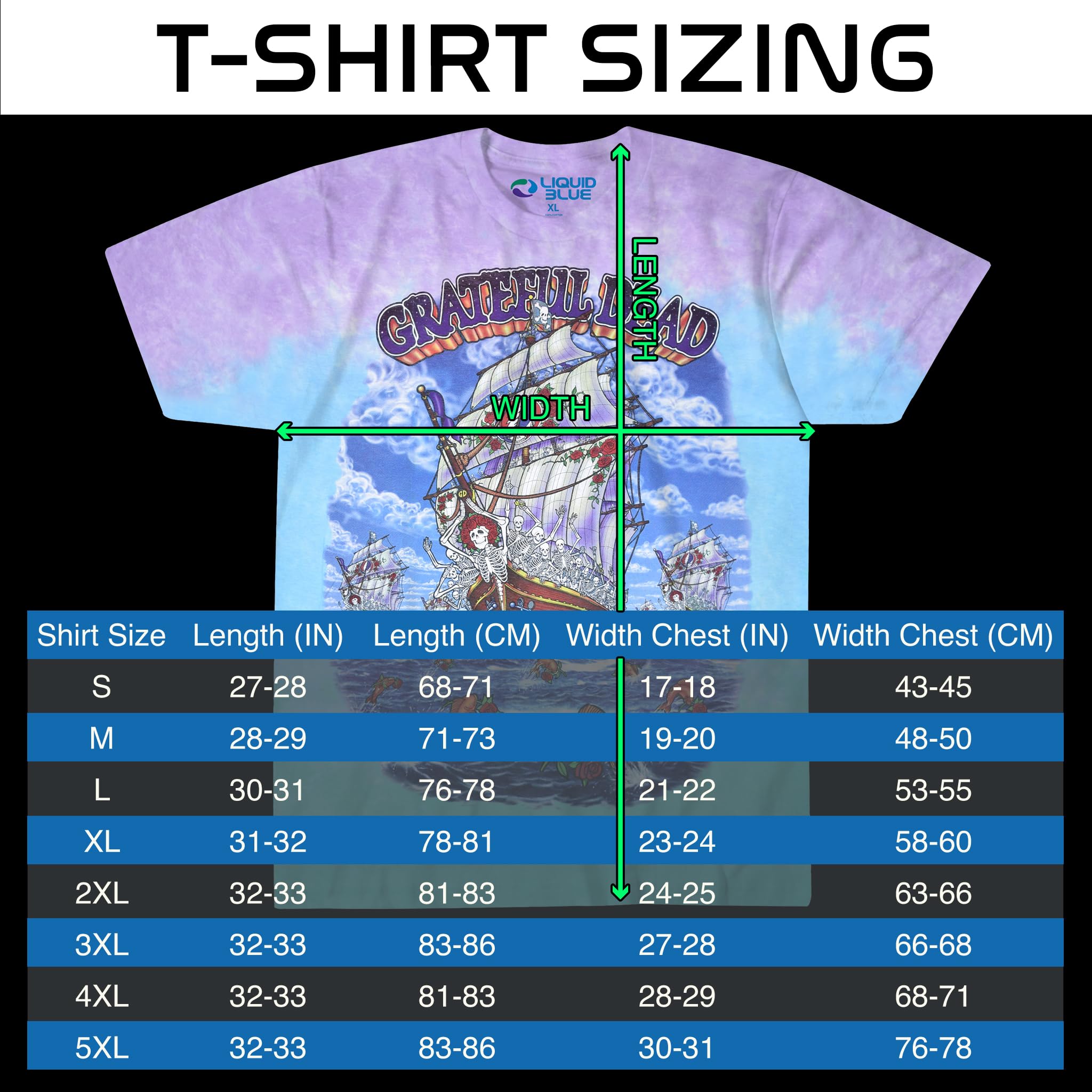 Liquid Blue Grateful Dead Ship of Fools Tie Dye Short Sleeve T-Shirt T-Shirt Uomo