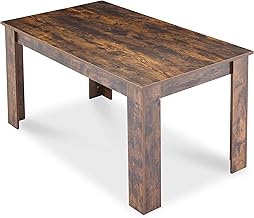Dining Table, Kitchen Table, 135 x 80cm Rustic Brown Table Top Rectangle Wooden Dining Tables, 6 Seater for Dining Room, Kitchen, Living Room, Furniture 135L x 80W x 75H cm