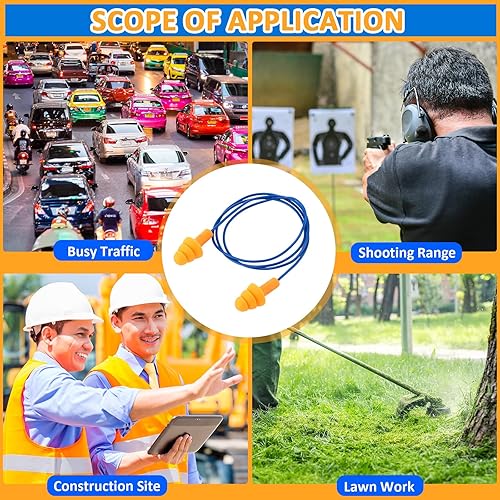 Miniatura 6 de Xuhal 200 pares de tapones para los oídos con cable, impermeables, de silicona, reutilizables, con cancelación de ruido y protección auditiva para