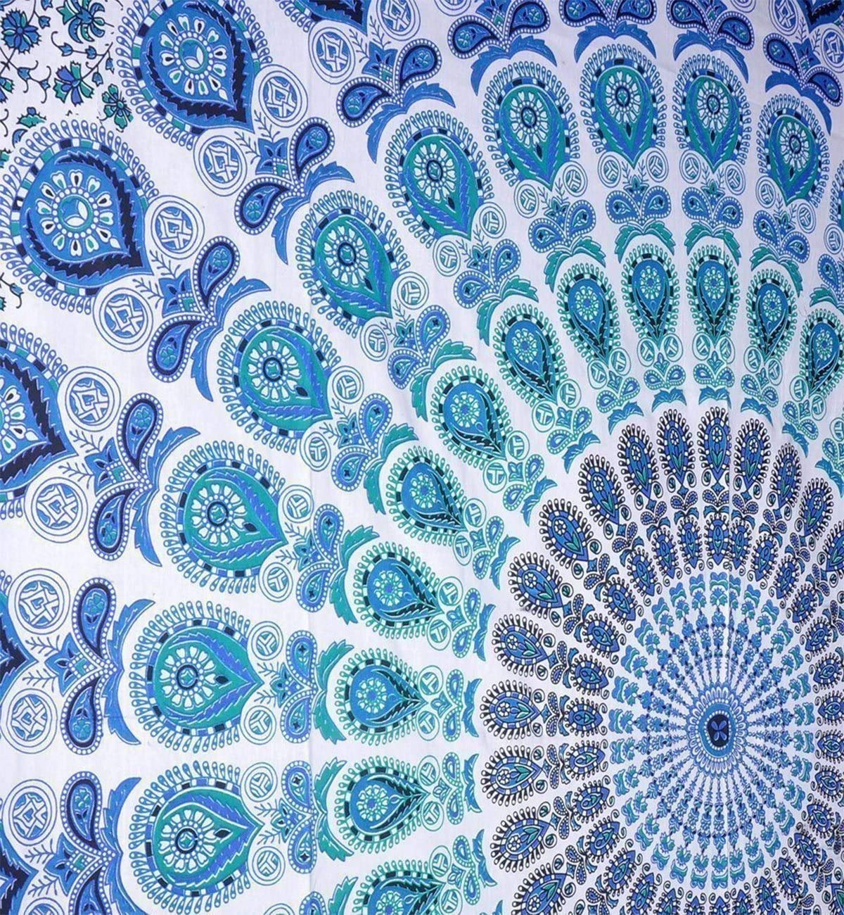 Raj Handicrafts Abstract Blue Twin Mandala Tapestry Wall Hanging Indian Cotton Tapestries Bedspread Picnic Beach Throw Blanket Wall Art Hippie Tapestry Bed Cover (Turquoise, Twin) 1