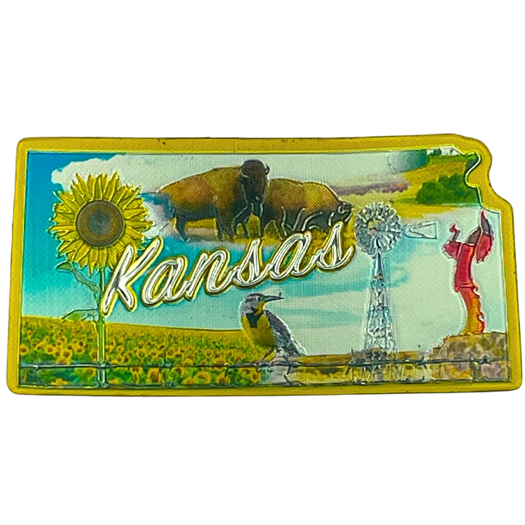 Mad MagsKansas Small Magnetic Decoration, Souvenir Gift for Collectors, Sunshine State Magnet, Approximately 2 Inches