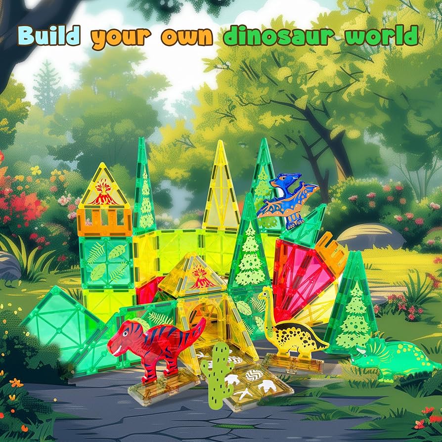Magnetic Tiles Kids Toys for Girls and Boys, 52 PCS Dinosaur