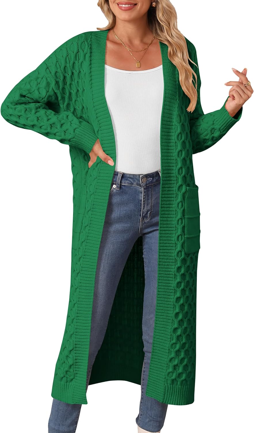 Womens Long Cardigan Sweaters Fall Open Front Coat Long Sleeve Cable Knit Maxi Outerwear Trendy Jacket Clothes