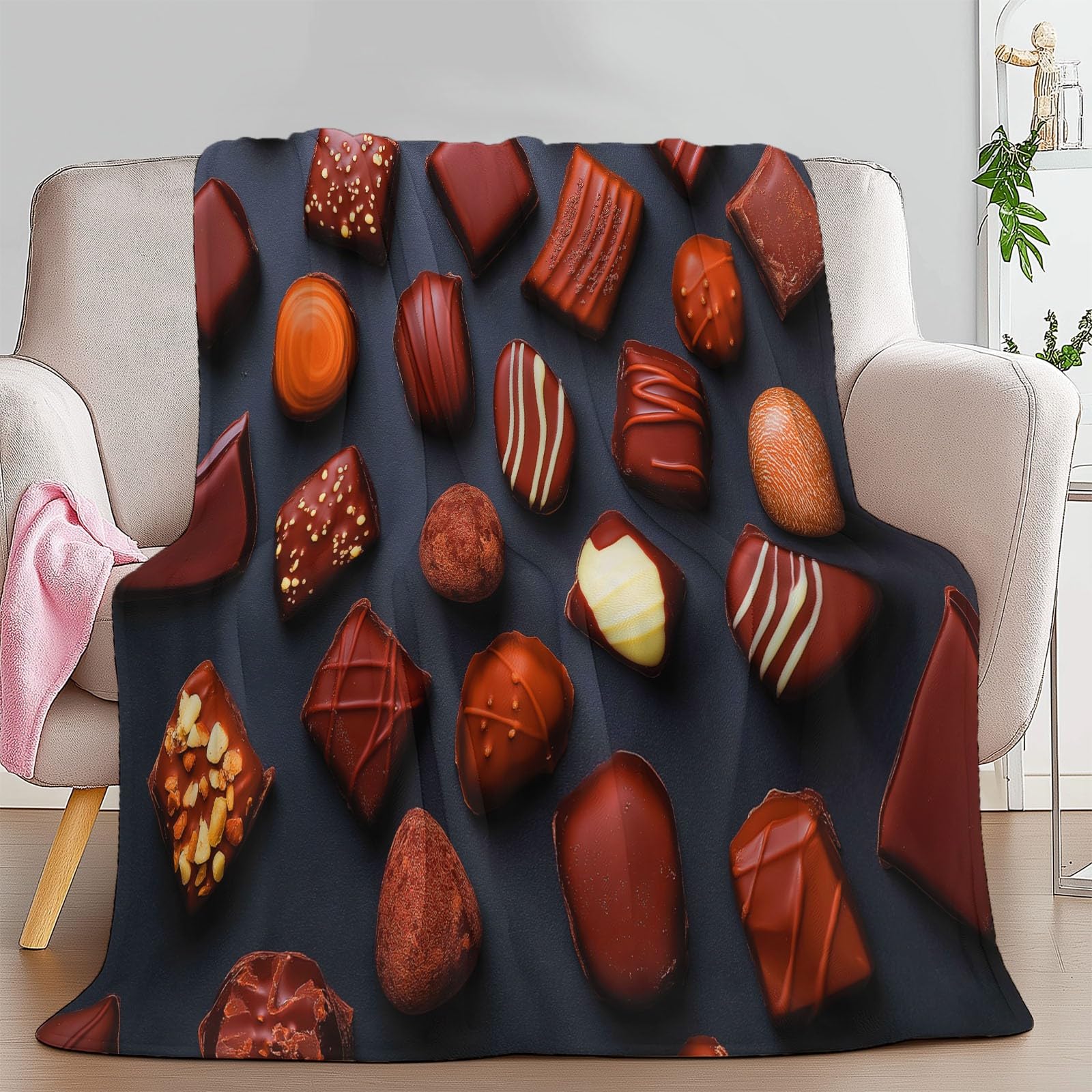 Genérico Manta Franela para Cama Gris Oscuro, Ultra Suave Mantas Estampado Exquisito Chocolate Moderno para Sofa 200 x 200 cm - Cálida y Acogedora para Cama Sofá Oficina Coche Viajes Camping