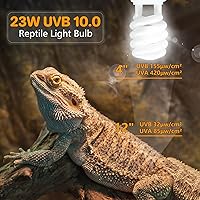 Vista 5 de LUCKY HERP Luz de reptil UVA UVB 10.0, lámpara fluorescente compacta Desert UVB 150, luz UVB para reptiles de 23 W, bombilla para reptiles UVA UVB