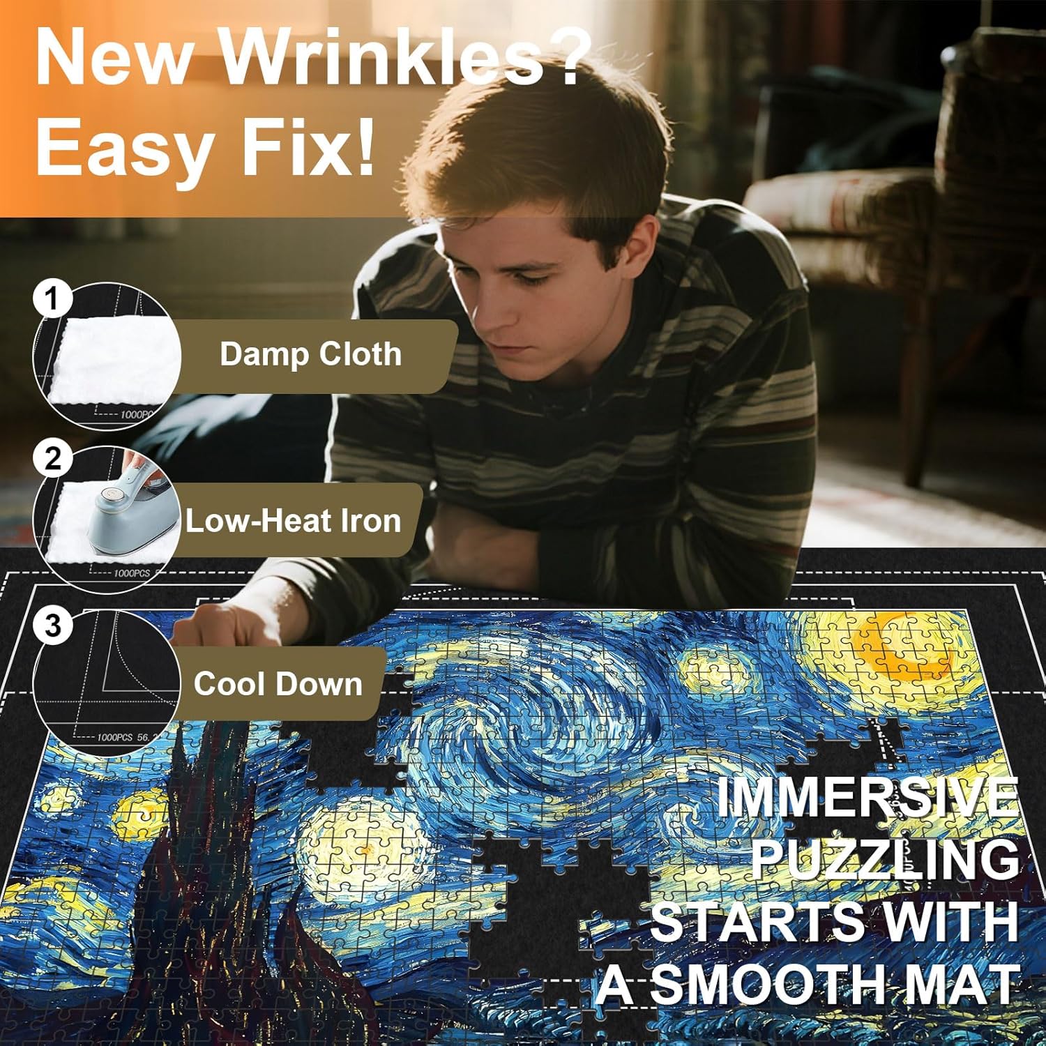 Napzy Jigsaw Puzzle Mat with 8 Sorter Trays, Roll Up Storage for 2000 1500 1000 Pieces Puzzle, Portable Puzzle Saver & Organizer, Inflatable Tube, Air Pump, Straps & Carry Bag for Travel