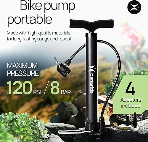 Miniatura 5 de Bomba de bicicleta  Inflador avanzado de neumáticos de bicicleta  Bomba de aire manual de bicicleta con válvulas Presta y Schrader dobles  Bomba de