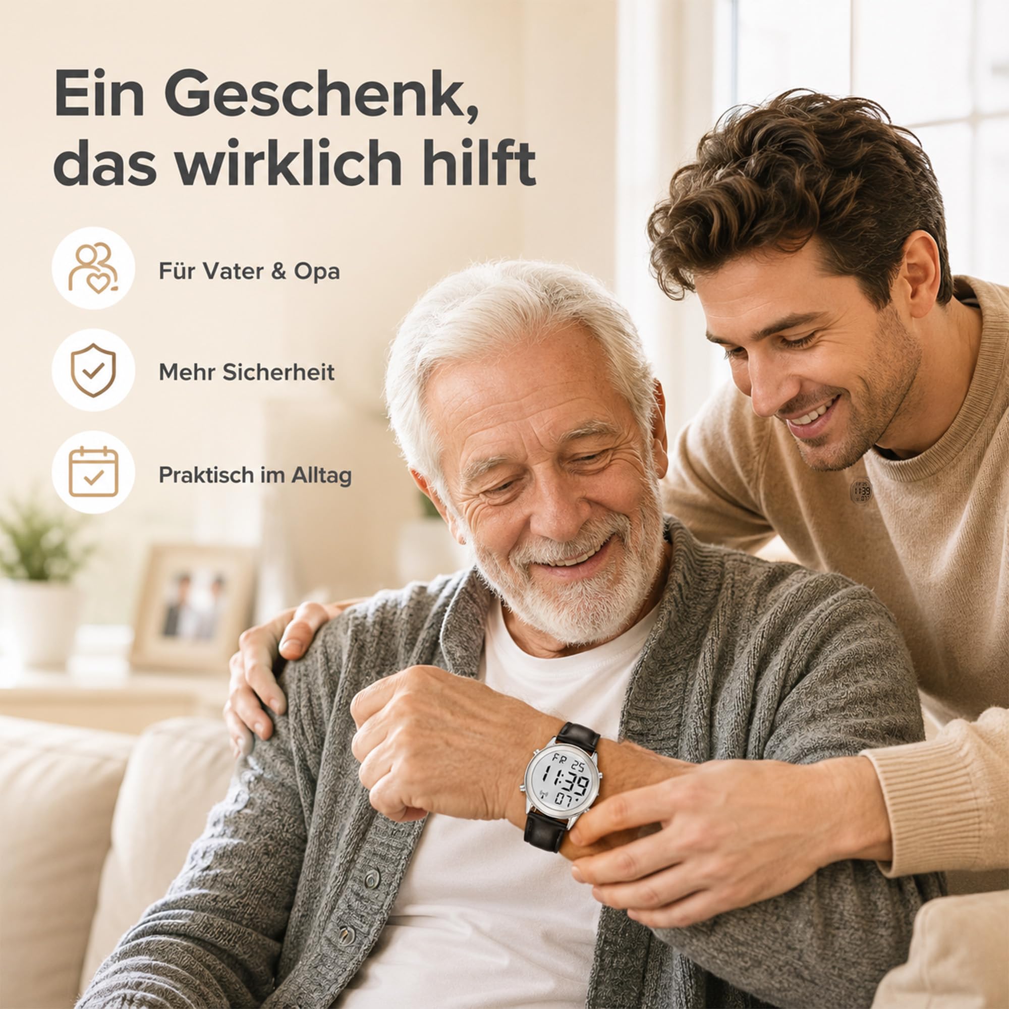 Deutsch Sprechende Herren Armbanduhr I Funkarmbanduhr I LCD Große Zahl Leicht zu Lesen I Datum- und Zeitansage I Für Blinde, Senioren und Demenzkranke