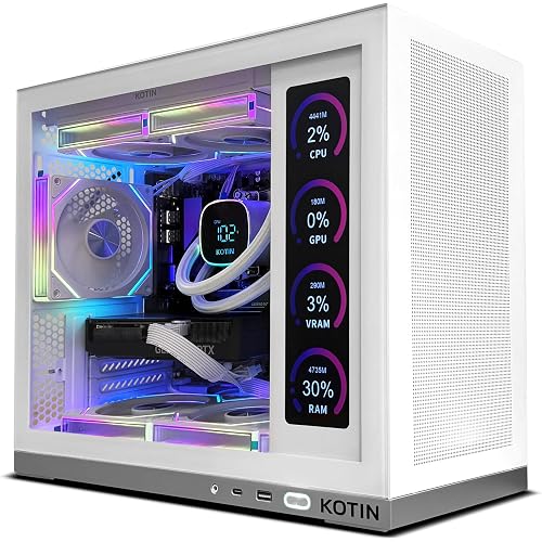 KOTIN Prebuilt Gaming PC Ryzen 7 7800X3D 16GB DDR5 RTX 5060 Ti 8GB 1TB SSD | White Liquid Cooled Gaming Desktop,11.3in Smart Display, 650W 80+ Gold PSU, WiFi 7, Windows 11, Assembled in USA, ARGB Tower