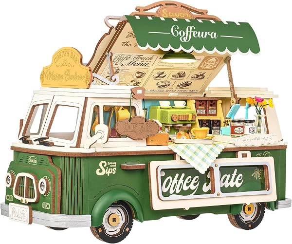 Rolife Maquette Puzzle 3D en Bois pour Adultes Kit de Modèle Maison Miniature Book Nook Décoration Maison Cadeau d'anniversaire pour Adultes et Adolescents (Camion Café Leo) - 1
