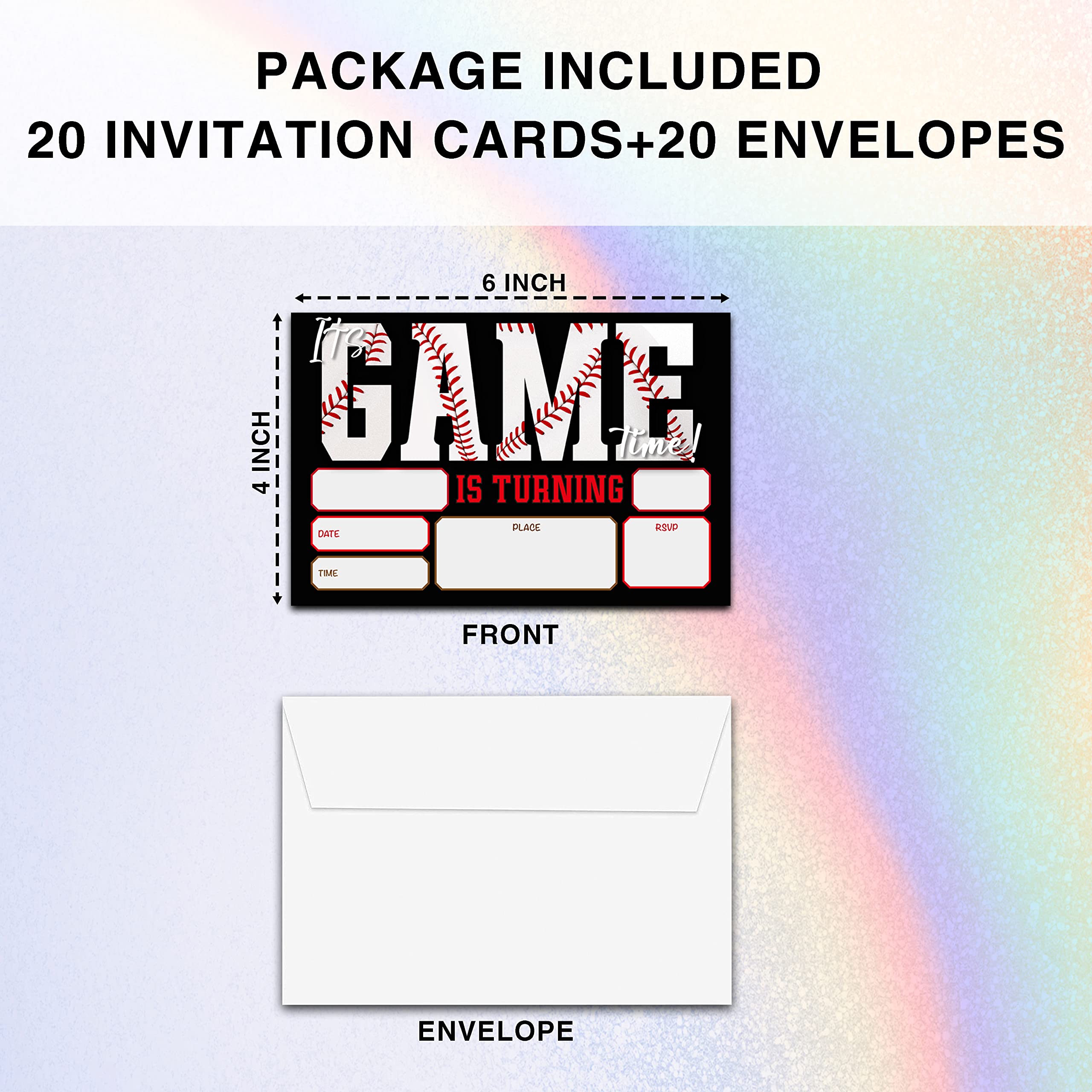 Sports Party Invitations (20 Count) With Envelopes - Football, Soccer, Baseball And Basketball