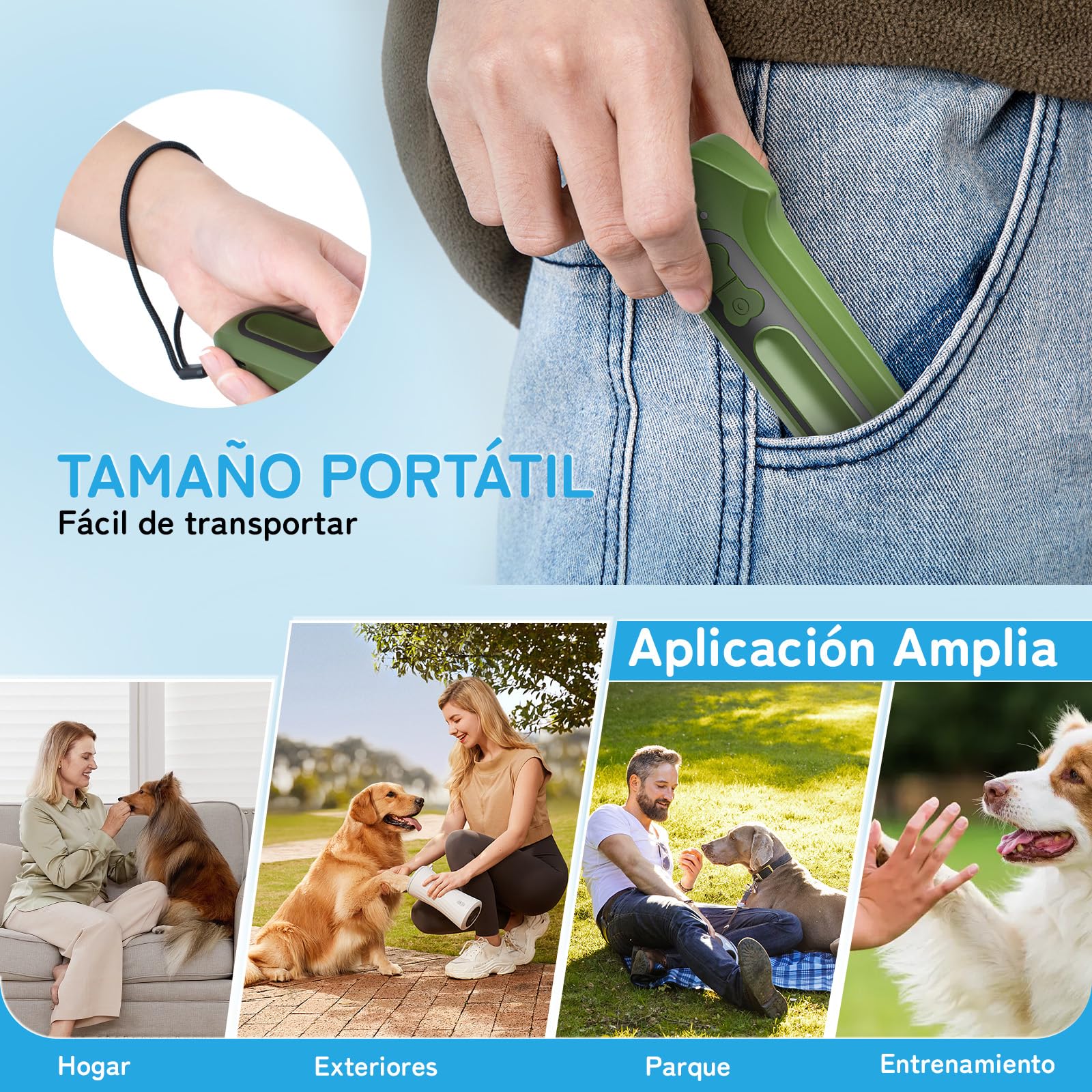 Ahuyentador de Perros, Antiladridos para Perros Ultrasónicos, Dispositivo para Detener Ladridos Seguro y Humano, Control de Ladridos de 50 pies, Corrige Conductas en Interiores y Exteriores