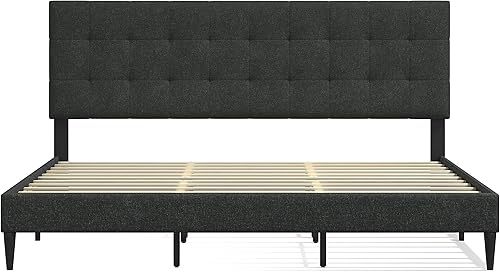 Miniatura 3 de Glenwillow Home Kaya - Marco de cama tapizado con plataforma sin botones, base de colchón, soporte de listones de madera, no necesita somier, fácil