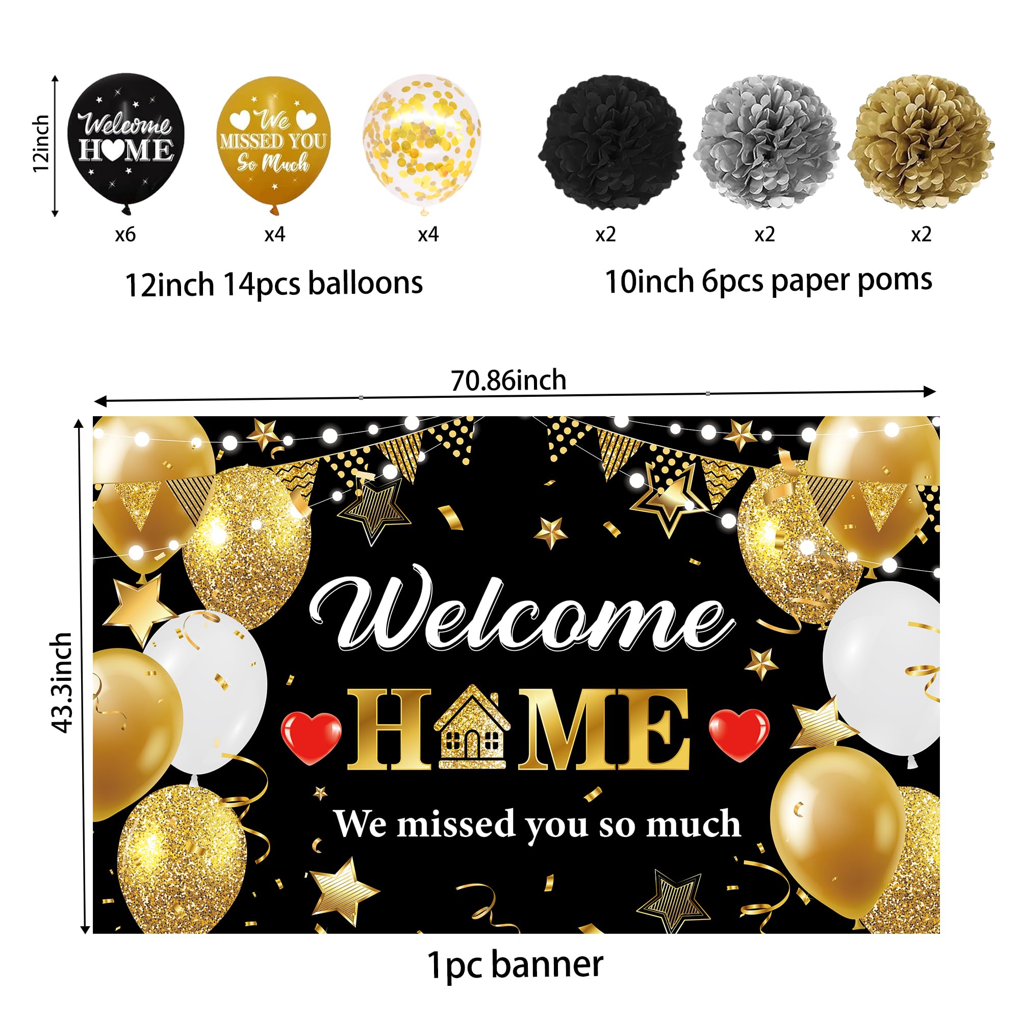 Welcoe Hoe Decorations - Black Gold Welcoe Hoe Banner Backdrop 6ft - View #8