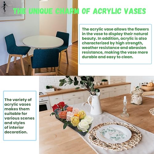 Miniatura 5 de Jarrón de acrílico, jarrón rectangular transparente de 23.6 pulgadas, centro de mesa floral para mesa de comedor para bodas, decoración del hogar,