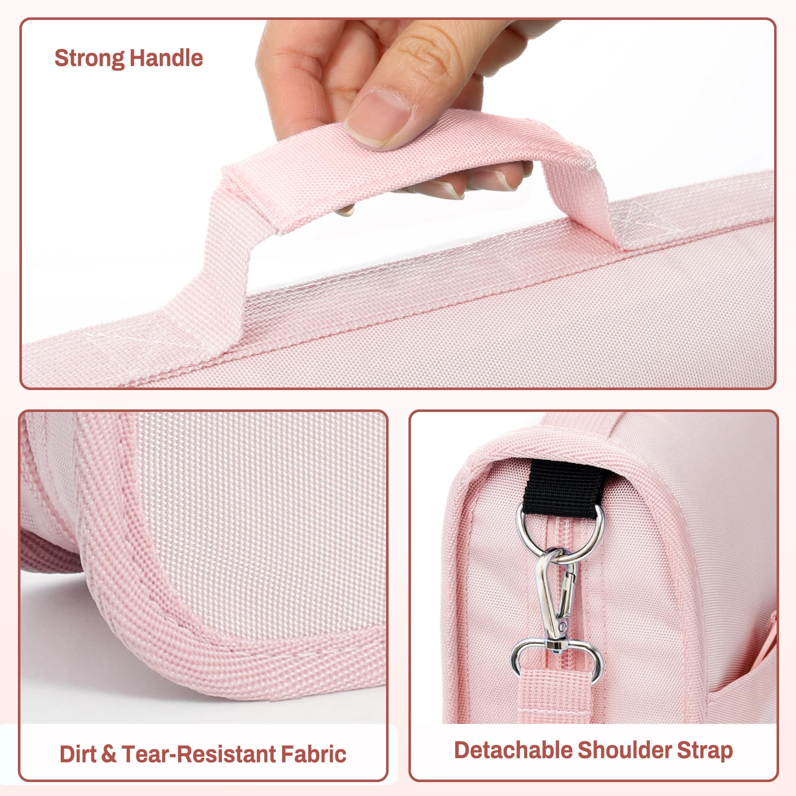 SUNEE Raccoglitore con cerniera a 3 anelli, anello a O da 7,6 cm, con manico e tracolla, capacità 600 fogli, multi-tasche per organizer per scuola media con cerniera, rosa loto