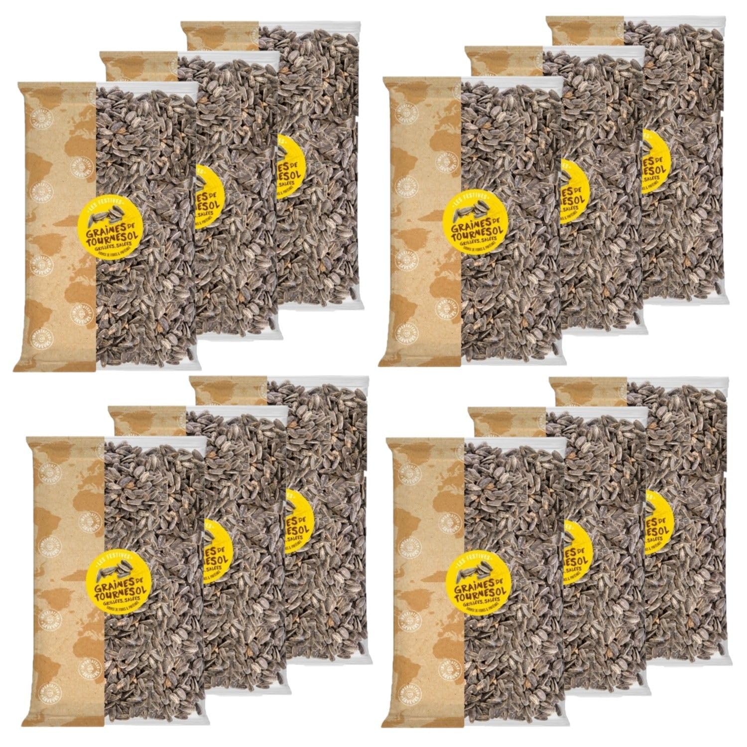 Lot 12x Graines de tournesol grillées salées - Paquet 500g