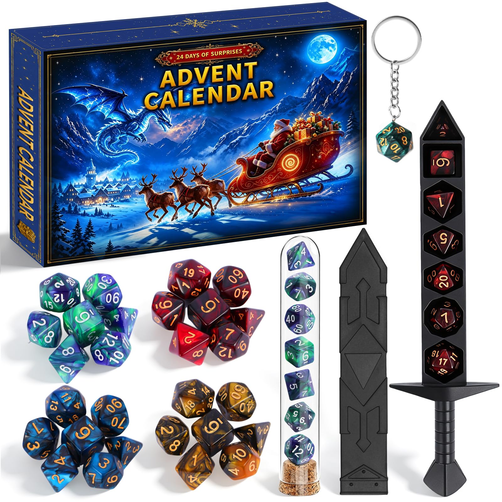DND Dice Advent Calendar 2026,24 Days Xmas Gift for Dungeons &amp; Dragons Fans