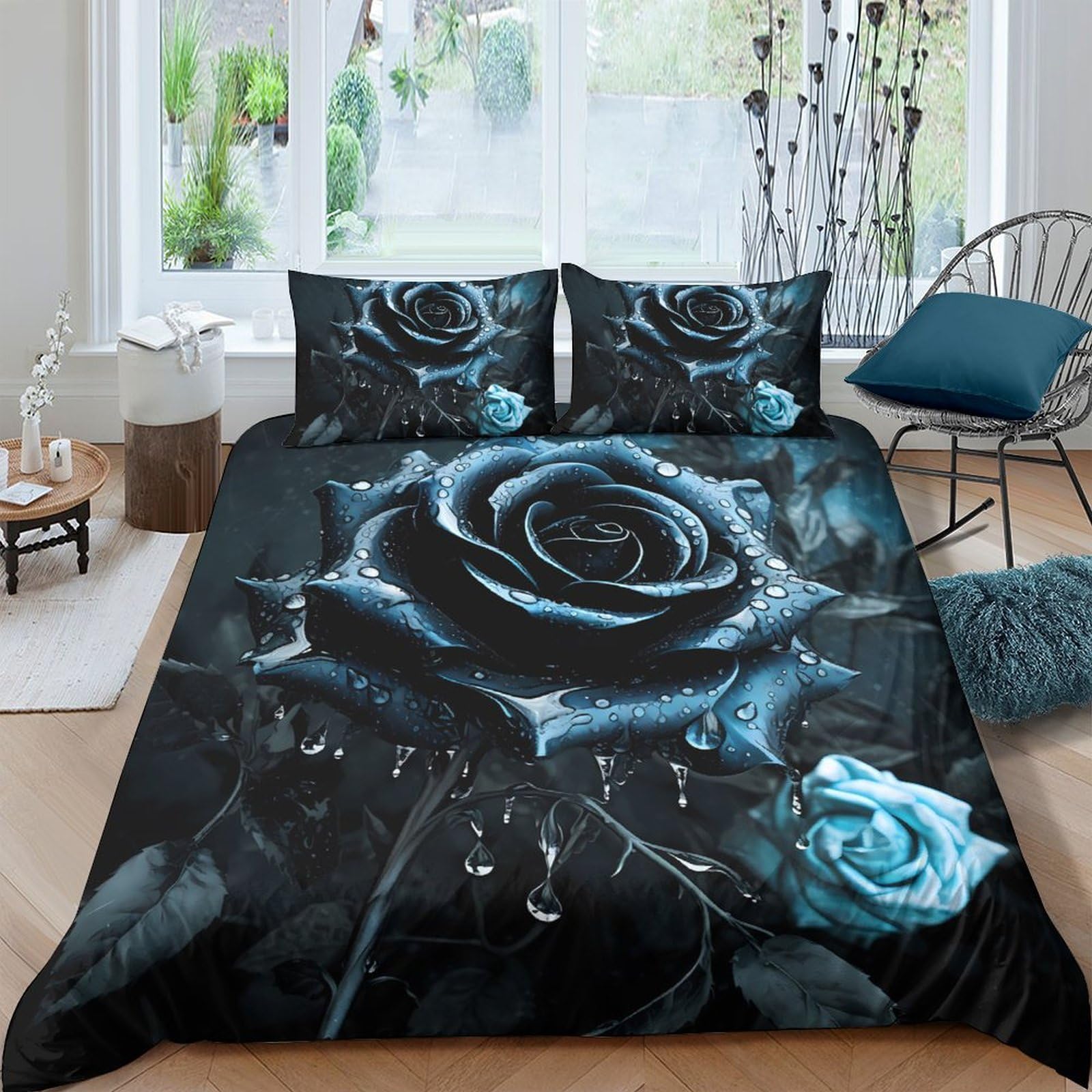 Housse de couette rose noire respirante pour un lit toutes saisons