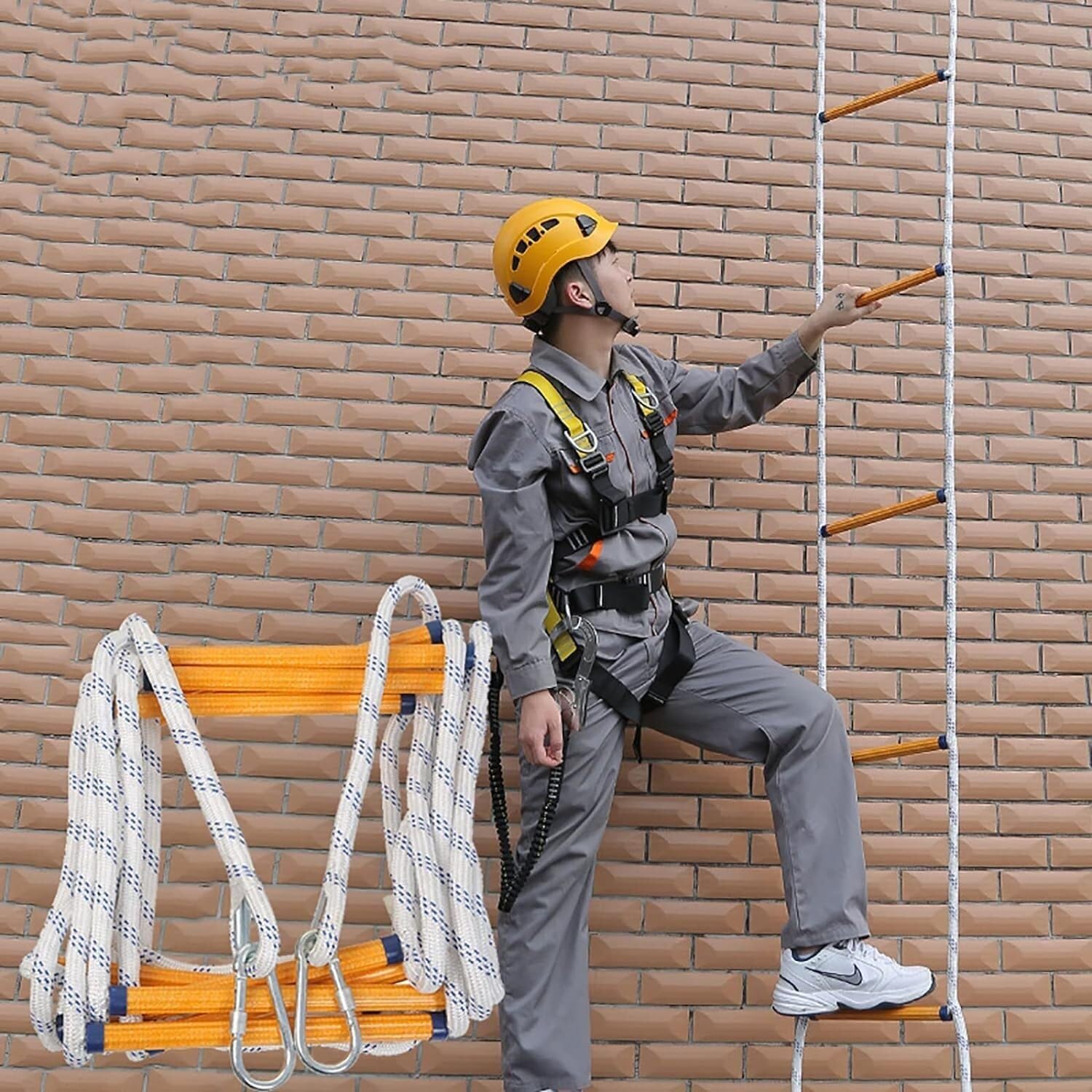 Generico Scala antincendio Portatile, Scala di Emergenza in Corda ignifuga da 25 m/82 Piedi, Scala Morbida in Nylon per Uso Interno/Esterno, equipaggiamento di Sicurezza Essenziale per uscite Rapide