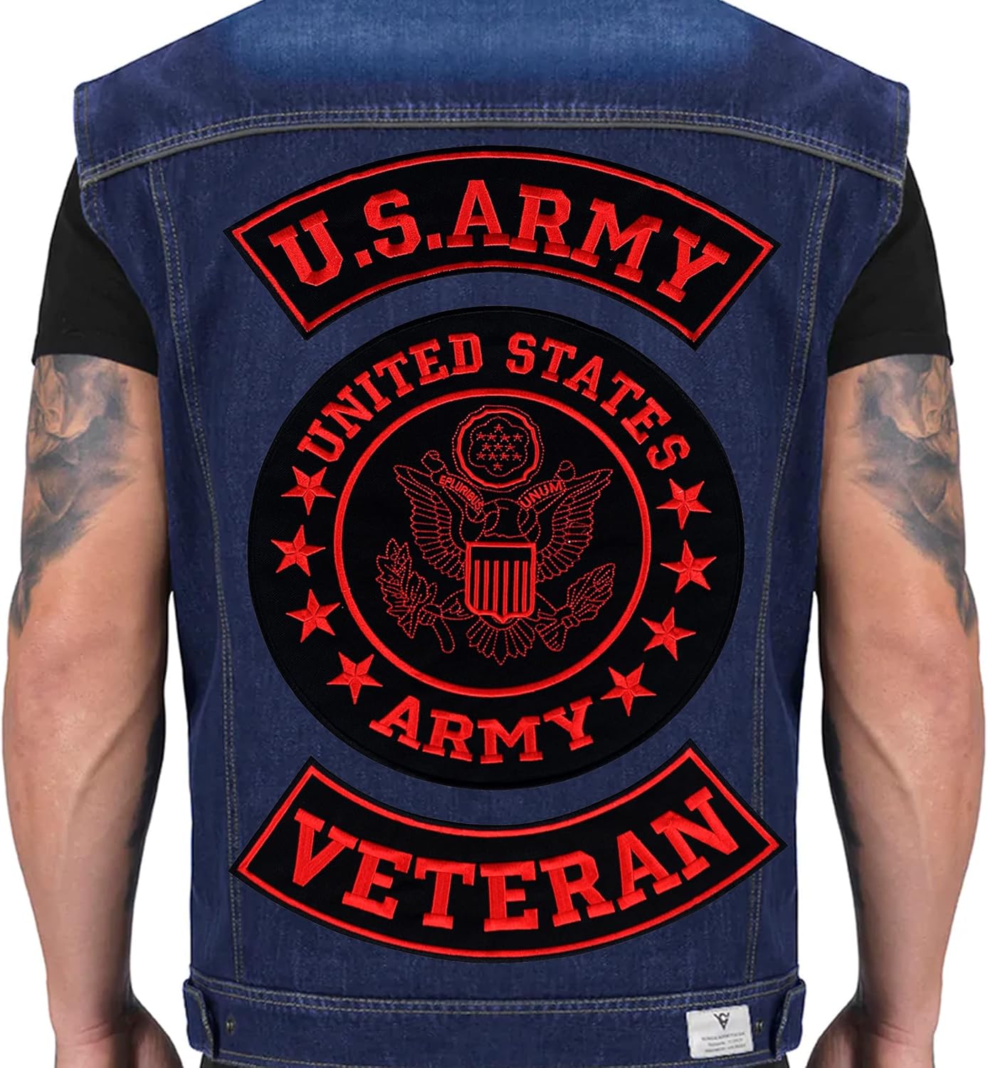 Army Veteran Patches Set for Veterans Bikers Motorcycle Jacket or Vest (RED), Large, CP100G-TR200G-BR300G