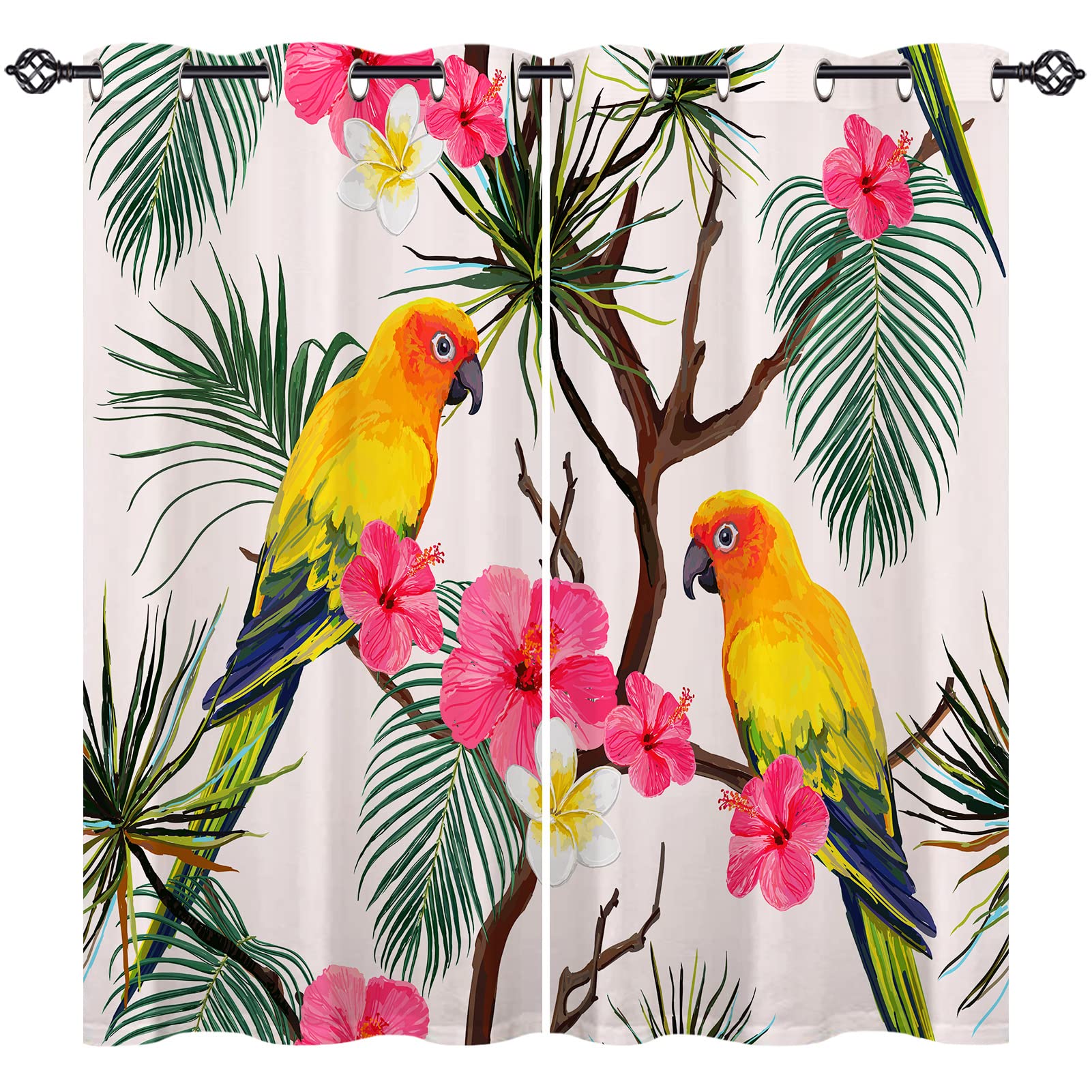ANHOPE Parrot Curtains Eyelet 80% Blackout Room Darkening Curtains Tropical Oil Painting Parrot Floral Print Pattern Thermal Insulated Window Drapes for Bedroom Living Room 46 x 54 Inch Drop 2 Panels โ image 1
