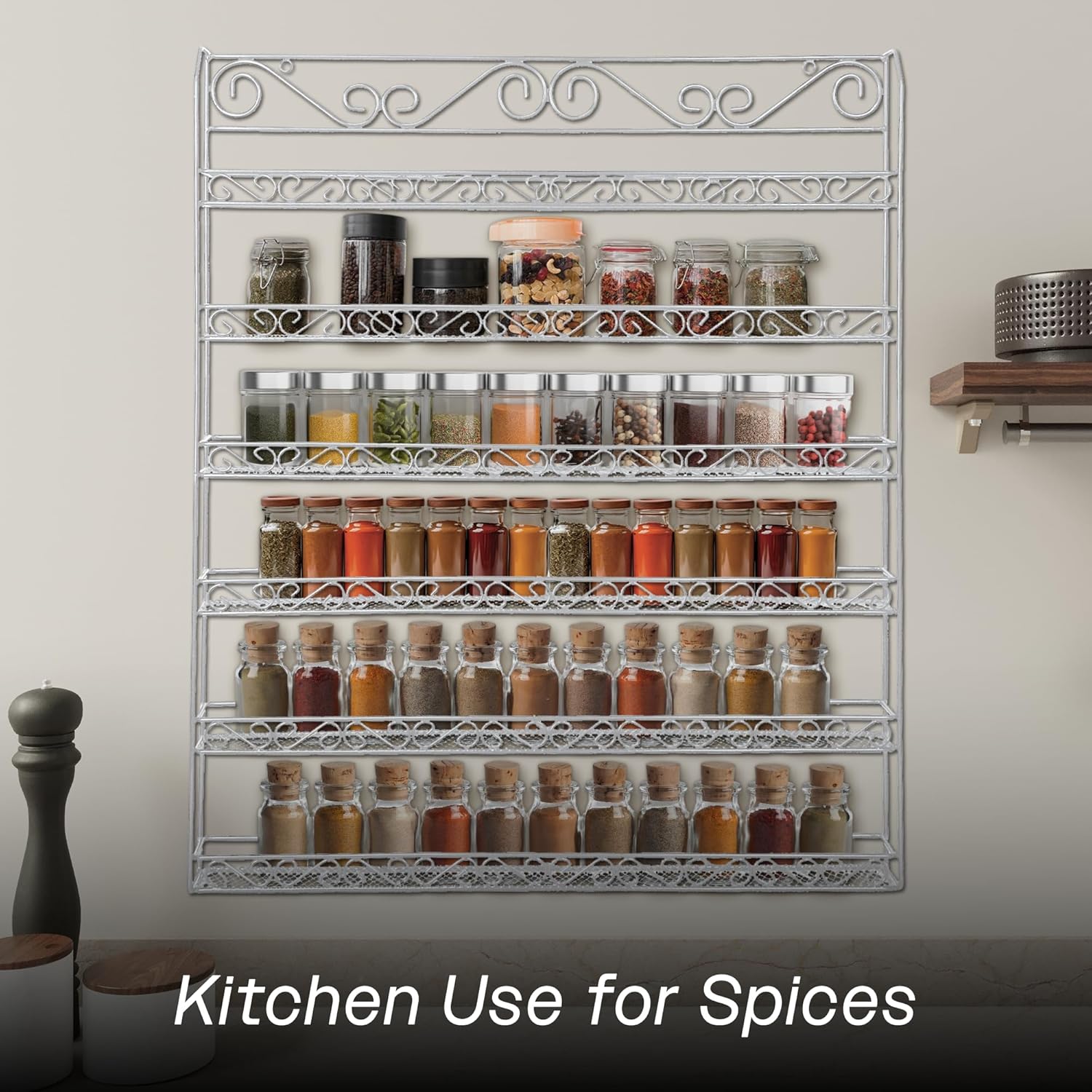 PANA 6 Tier Wall Mounted Metal Rack Shelf, Versatile Organizer for Nail Polish, Essential Oils, Kitchen Spices, and Craft Hobby Items, Sturdy Storage with Decorative Design (White, 1pc)