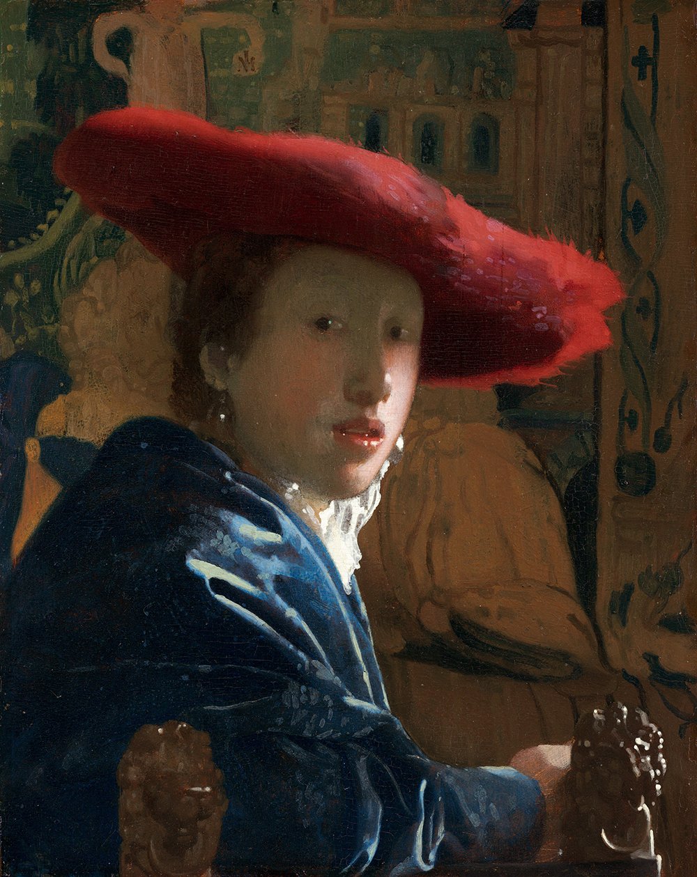 La Fille au chapeau rouge de Vermeer - Affiche d'art XL mate pour salon