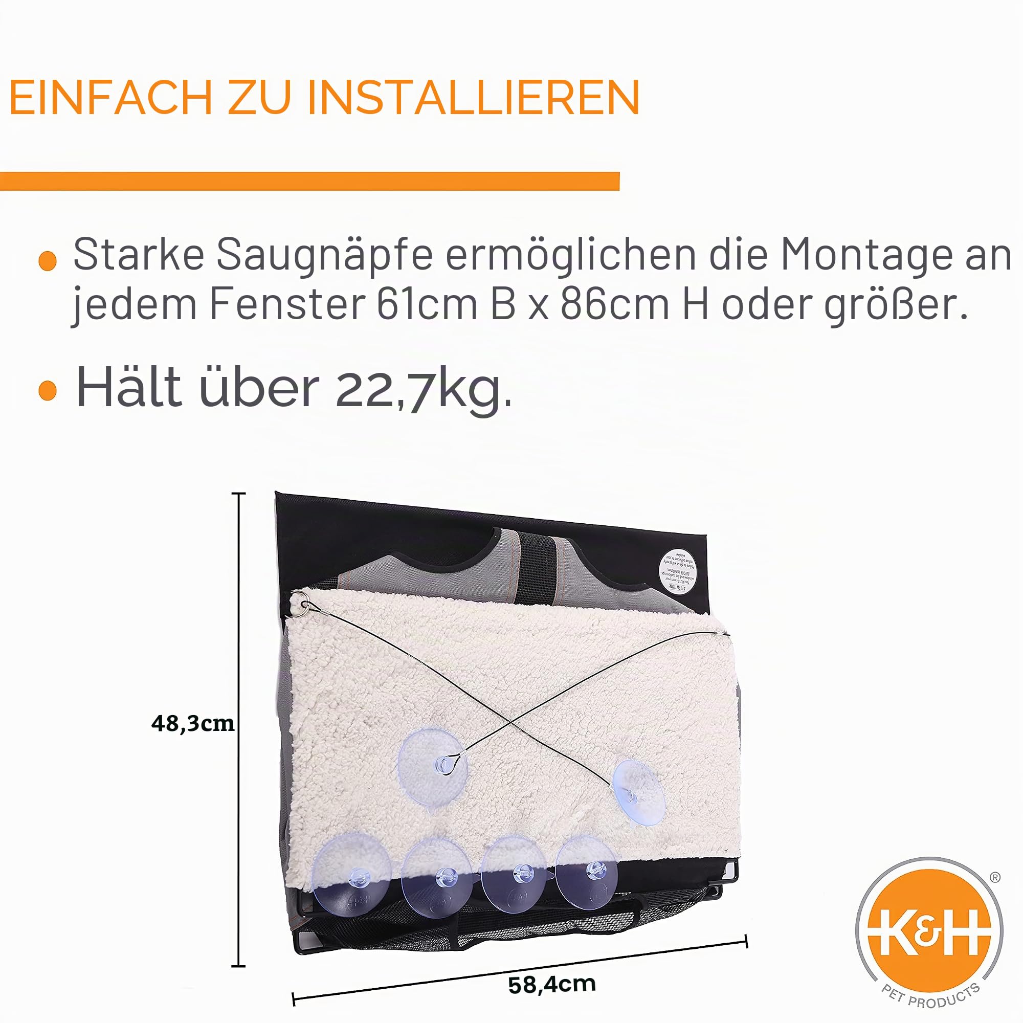 K&H Pet Products Katzenfensterstange für große Katzen, EZ Mount Penthouse Fensterbank Katzenbett, Stabile Katzenhängematte für Fenster, Katzensitzstange Katzenregal, Katzenfensterbett Katzenmöbel,