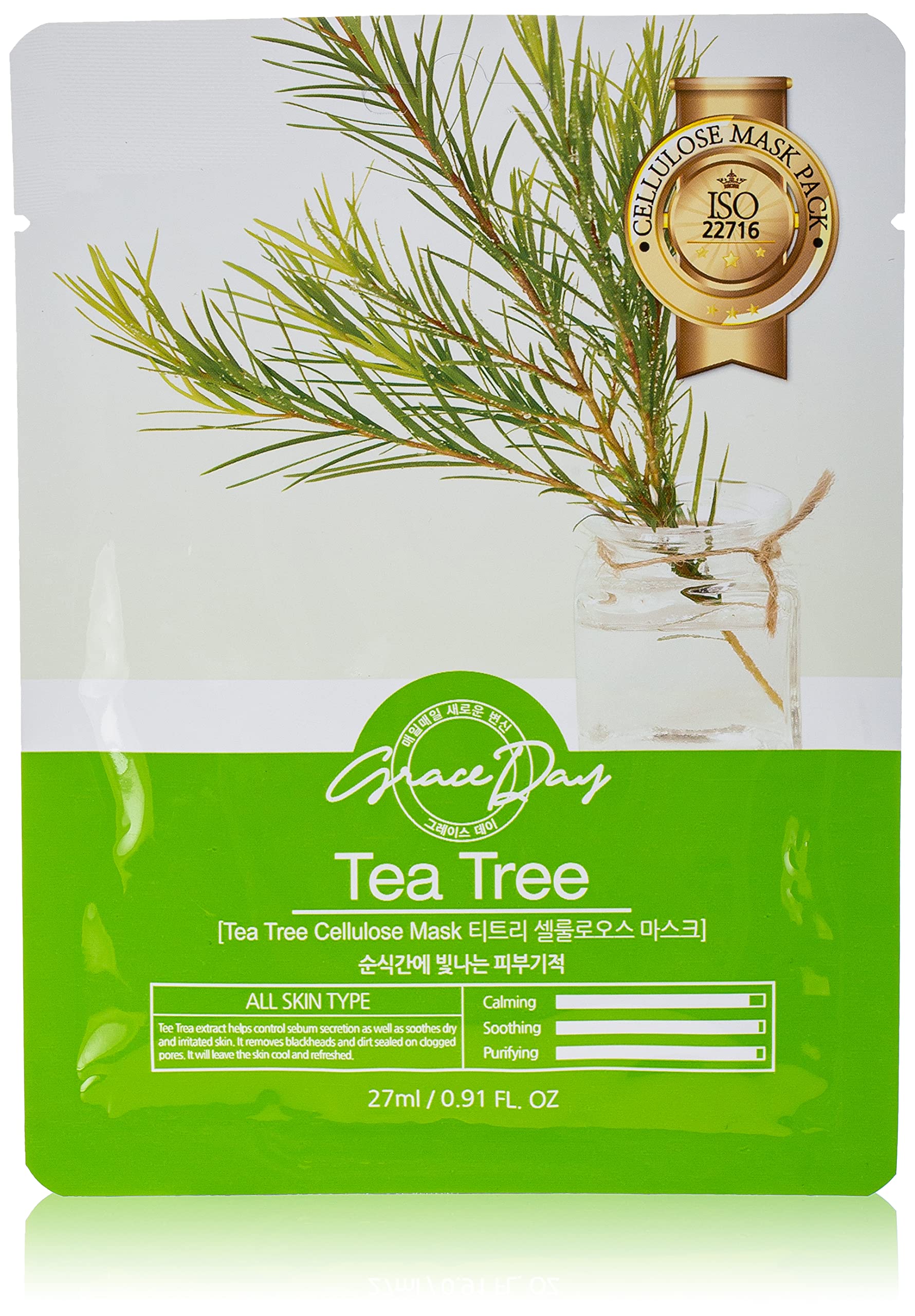 Grace Day Problemli Ciltler Için Çay Ağacı Yağı İçeren Selüloz Maske Tea Tree Mask 8809446653175, One Size