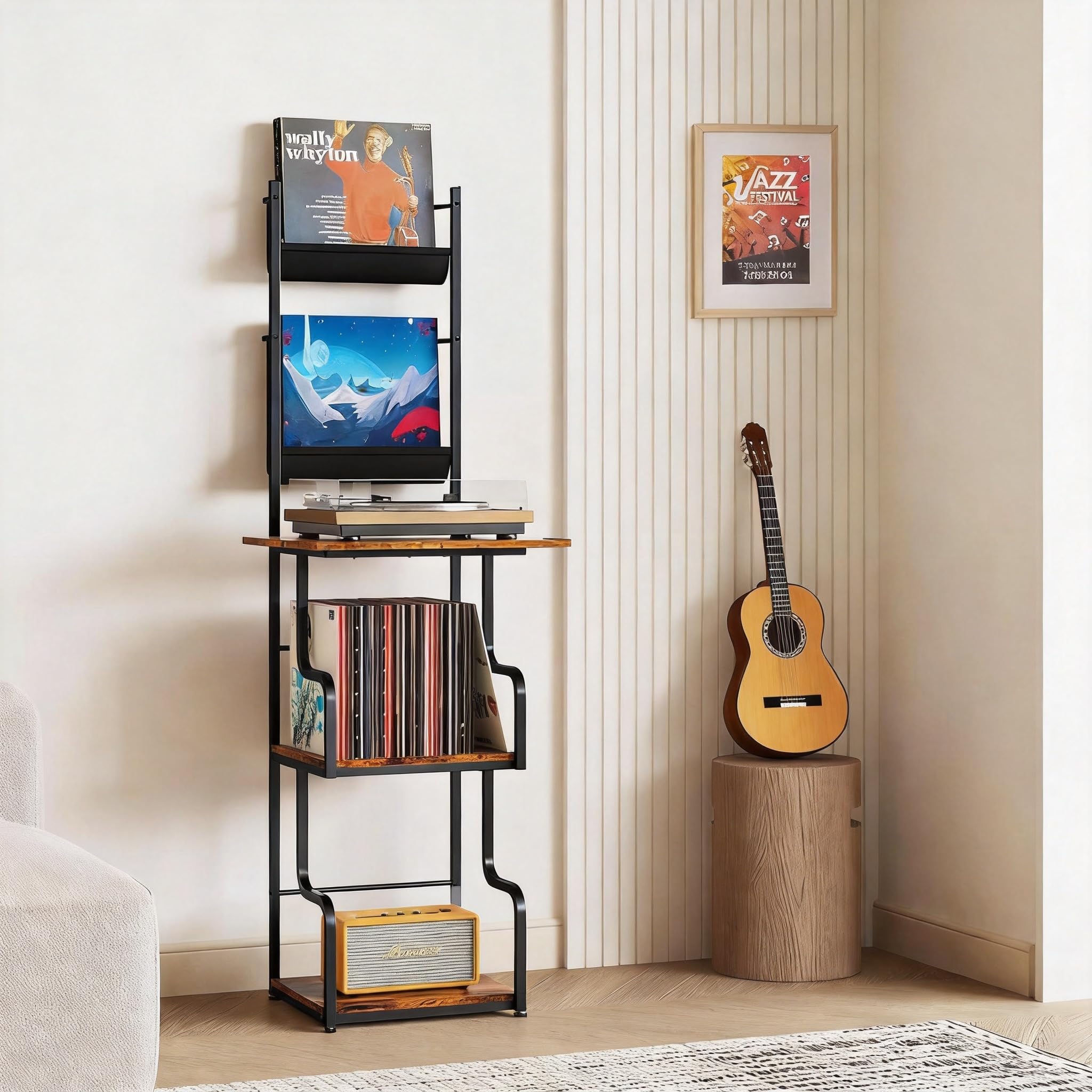 TJ.MOREE Record Player Stand with Vinyl Storage, Record Holder with Record Player Table, Record Player Table with Vinyl Record Storage up to 200 Albums, Turntable Stand with Vinyl Display Shelf-image-12