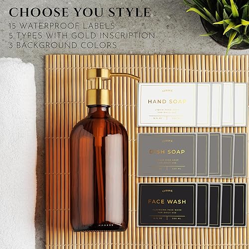 Miniatura 5 de Dispensador de jabón de loción, manos y platos para fregadero de cocina, juego de 2 botellas de vidrio de 16.8 onzas con bomba de acero inoxidable,