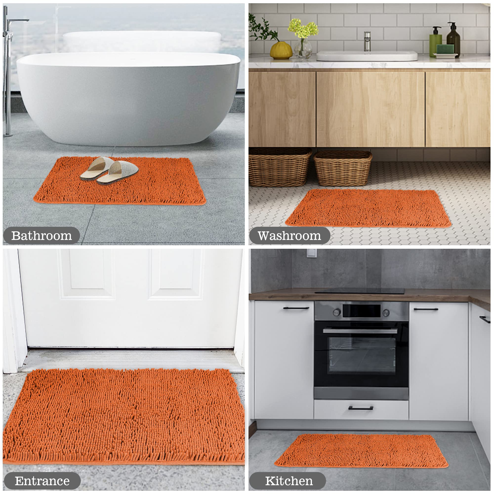 Yeaban Set di 2 tappeti da bagno arancione bruciato (50,8 x 81,3 cm e 43,2 x 61 cm), tappetini da bagno in ciniglia spessa, tappeti da bagno assorbenti e lavabili, antiscivolo, in peluche e morbidi