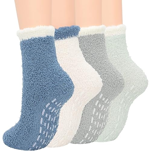 Zando Womens Fuzzy Socks Winter Slipper Socks Non-Slip Grip Socks Warm Fleece Socks Non Skid Socks Soft Fluffy Socks