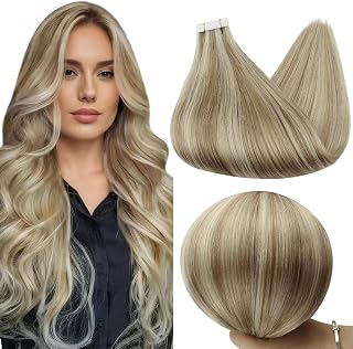Full Shine Hair Extensions Tape In, 12 Inch Ash Blonde Highlights | 30g 20PCS, Seamless Skin Weft Tape in Hair Extensions, Double Sided Straight Finish Soft Texture for Wedding Styling