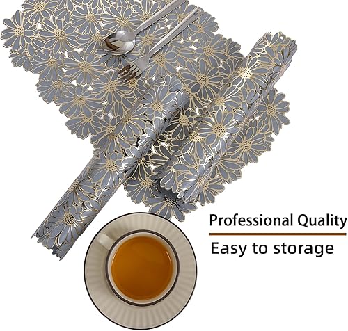 Miniatura 5 de XINYUN Juego de 6 manteles individuales lavables, manteles individuales dorados de PVC, antideslizantes, resistentes al calor, lavables, fáciles de