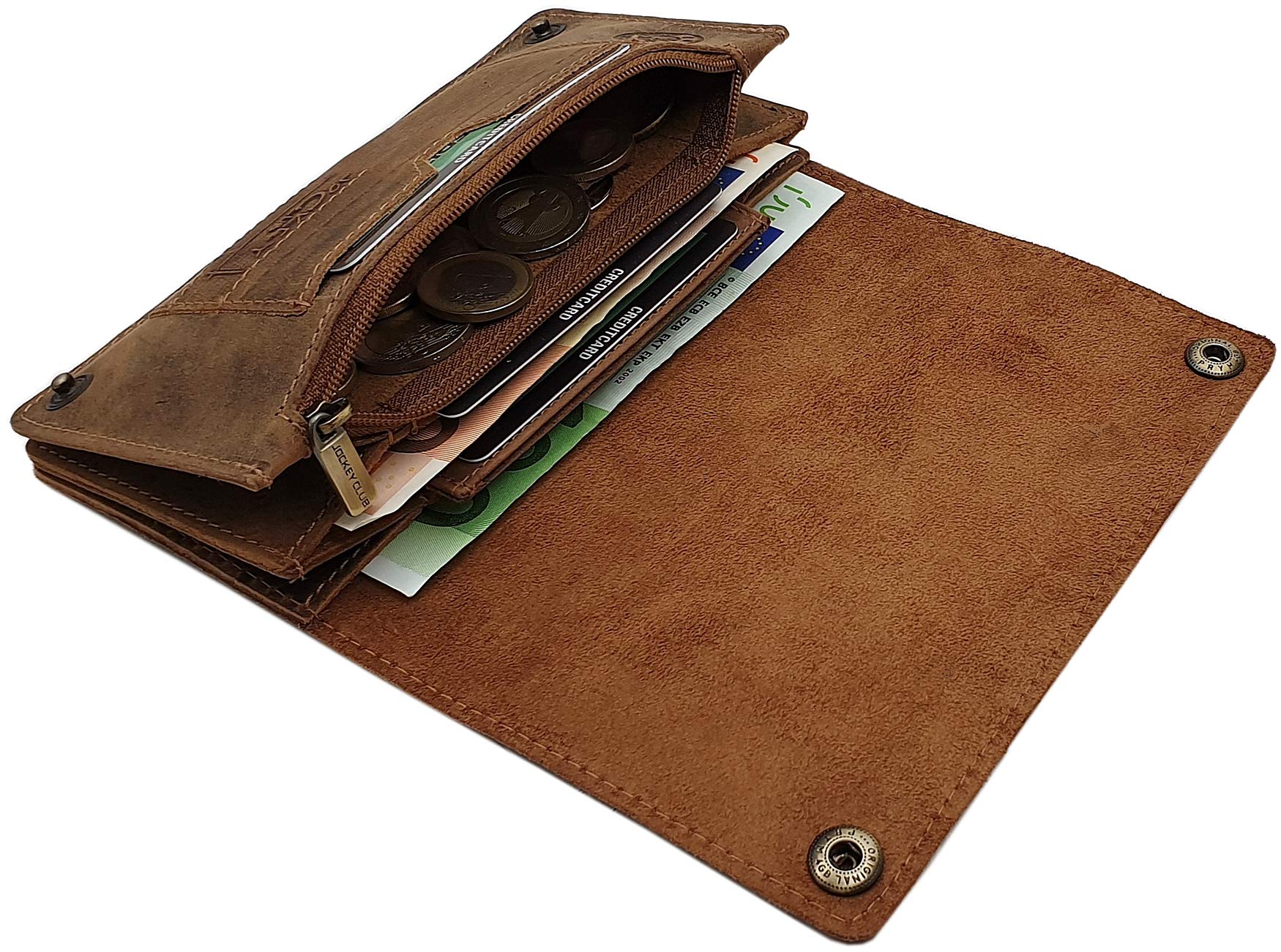myledershop Cuero de búfalo Motero Cartera con Cadena metálica y Desmontable Tarjetero con Bloqueo RFID y NFC (Marrón)