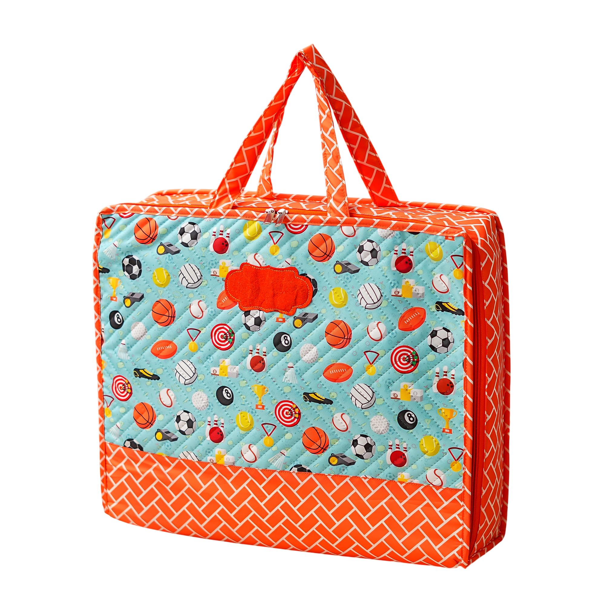 GIFTING JOY Kids Sports Print Quilted Art Bag with Zipper, Orange-image-13