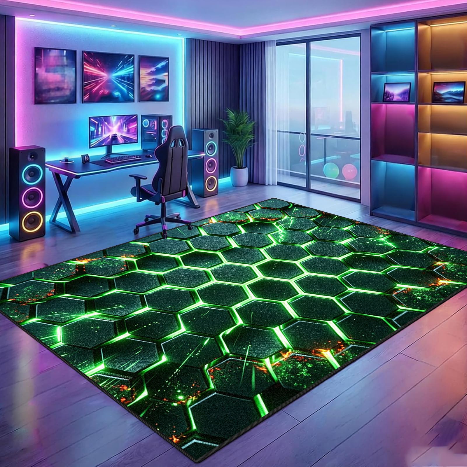 Alfombra para Sala de Juegos 140 x 150 cm, Alfombra Habitacion Juvenil Gamer, Alfombra de área Alfombra de Videojuegos para Sala de Juegos, Comedor, Dormitorio, Habitación